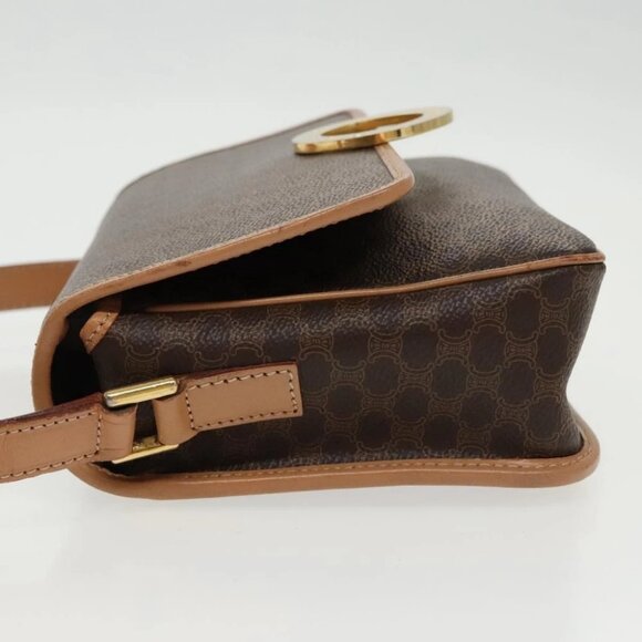 CELINE Macadam Canvas Circle Shoulder Bag PVC Leather Brown Gold - Picture 4 of 16